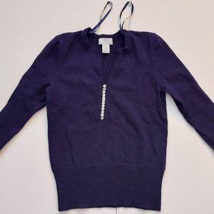 Purple Petite Merino Wool Sweater With Decorative Opal Like Buttons